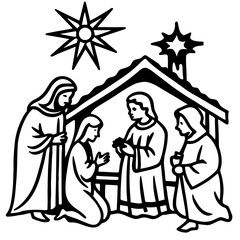 A beautifully detailed nativity set, with hand-painted figurines and a glowing star above