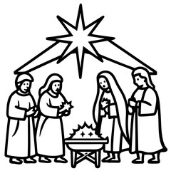 A beautifully detailed nativity set, with hand-painted figurines and a glowing star above