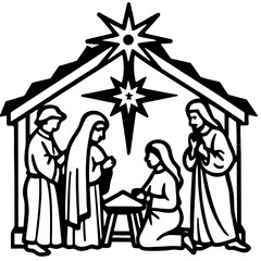 A beautifully detailed nativity set, with hand-painted figurines and a glowing star above