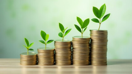 Coins with Growing Plants, Financial Growth, Eco Investment