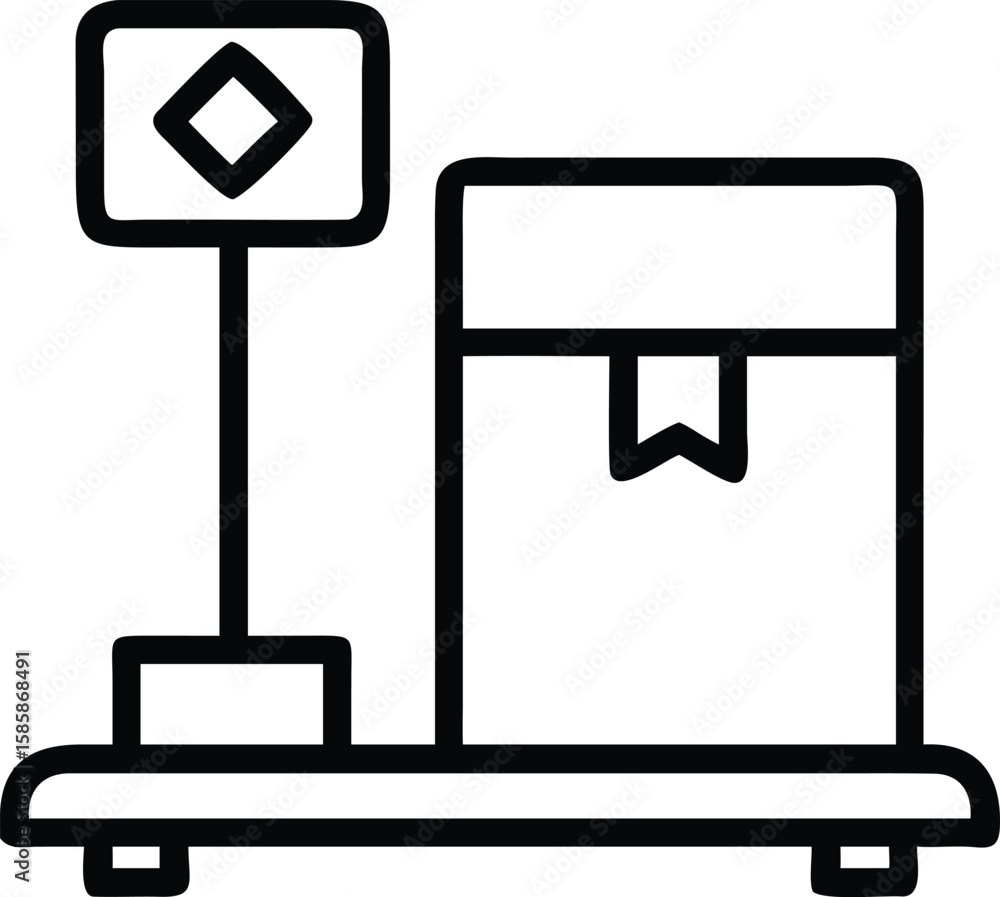 Aufkleber outline weight scale with display and package box icon for delivery concept