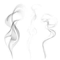 Set of white smoke waves. Vector design elements. Steam from food or hot drink isolated [Transparent Background PNG]