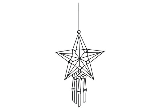 Christmas parol drawing. Black and white outline of a traditional Filipino Christmas parol or star lantern, a symbol of hope and light. Vector sketch line art draw.