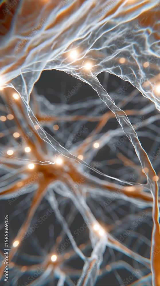 Poster amyloid plaque brain. neurodegeneration cells. a close-up view of glowing neural networks or brain s