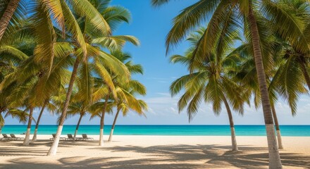 Palmeras en verano en una playa de m&eacute;xico, Palm trees in summer on a beach in Mexico