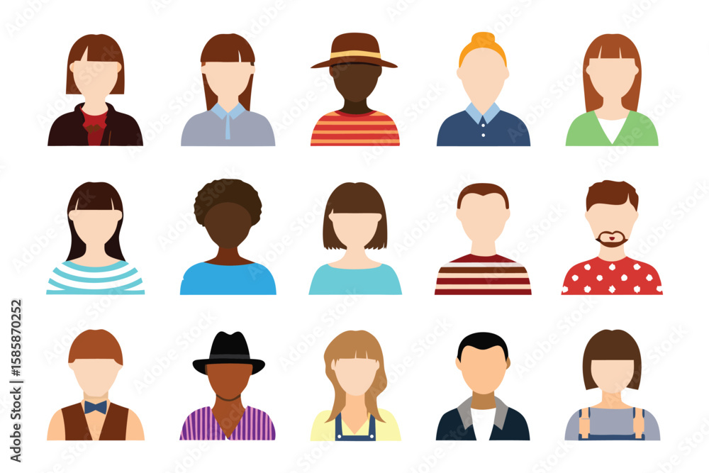 Poster avatar ensemble: diverse digital avatar portraits, representing a spectrum of ethnicities and styles