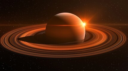 Fiery ringed planet in deep space