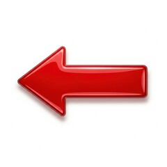 A shiny red arrow pointing left on a white background with a subtle shadow underneath the arrow shape