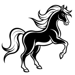 Create a Vector Silhouette of a Majestic Prancing Horse with Flowing Mane and Extended Legs