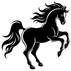 Obraz premium Create a Vector Silhouette of a Majestic Prancing Horse with Flowing Mane and Extended Legs