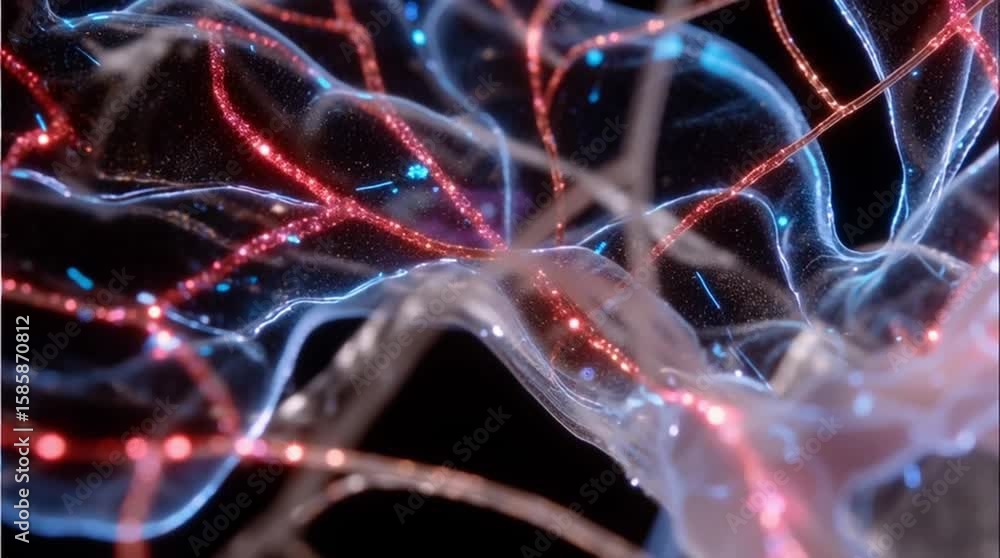 Aufkleber amyloid plaque brain. neurodegeneration cells. a close-up view of abstract neural or synaptic networ