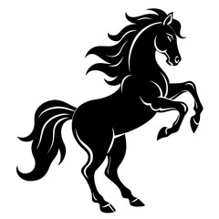 Create a Vector Silhouette of a Majestic Prancing Horse with Flowing Mane and Extended Legs