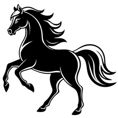Create a Vector Silhouette of a Majestic Prancing Horse with Flowing Mane and Extended Legs