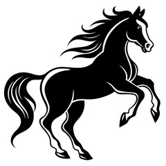 Create a Vector Silhouette of a Majestic Prancing Horse with Flowing Mane and Extended Legs