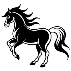 Create a Vector Silhouette of a Majestic Prancing Horse with Flowing Mane and Extended Legs