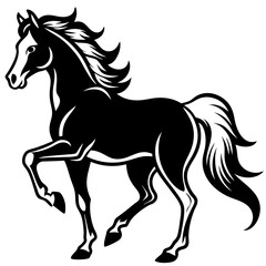 Create a Vector Silhouette of a Majestic Prancing Horse with Flowing Mane and Extended Legs