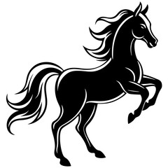 Create a Vector Silhouette of a Majestic Prancing Horse with Flowing Mane and Extended Legs