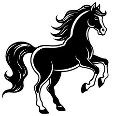 Obraz premium Create a Vector Silhouette of a Majestic Prancing Horse with Flowing Mane and Extended Legs
