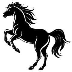 Create a Vector Silhouette of a Majestic Prancing Horse with Flowing Mane and Extended Legs