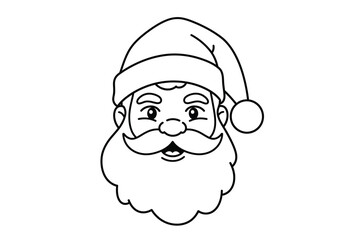 Obraz premium Santa Claus face drawing. Black and white outline of Santa Claus's cheerful face with his iconic beard, mustache, and hat. Vector sketch line art draw.
