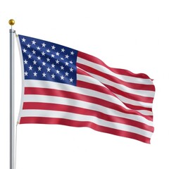 Obraz premium United states flag waving on a silver pole with a golden ball on top against a white background