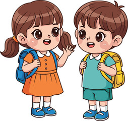 Happy Diverse School Children with Backpacks Ready for Learning and Friendship, Adorable Young Students Excited for Education Adventures