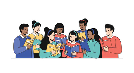 A diverse group of young people enjoying reading together in a community gathering