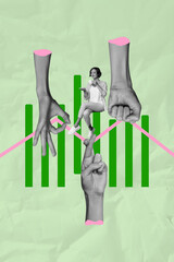 Composite 3d banner art pop image collage of happy businesswoman businessman stand chart statistics...