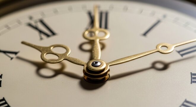 Vintage analog clock with Roman numerals, its ornate hands nearing the twelfth hour. A metaphor for deadlines and the relentless march of time.