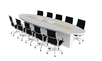 White meeting table in meeting room, isolated	

