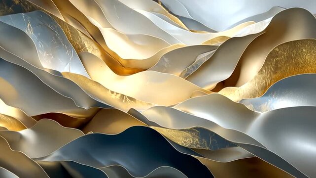 Elegant abstract background featuring flowing golden and silver waves animation video design