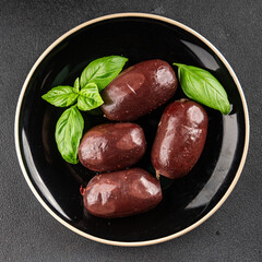 Black pudding sausage fresh delicious gourmet food background on the table rustic food top view...