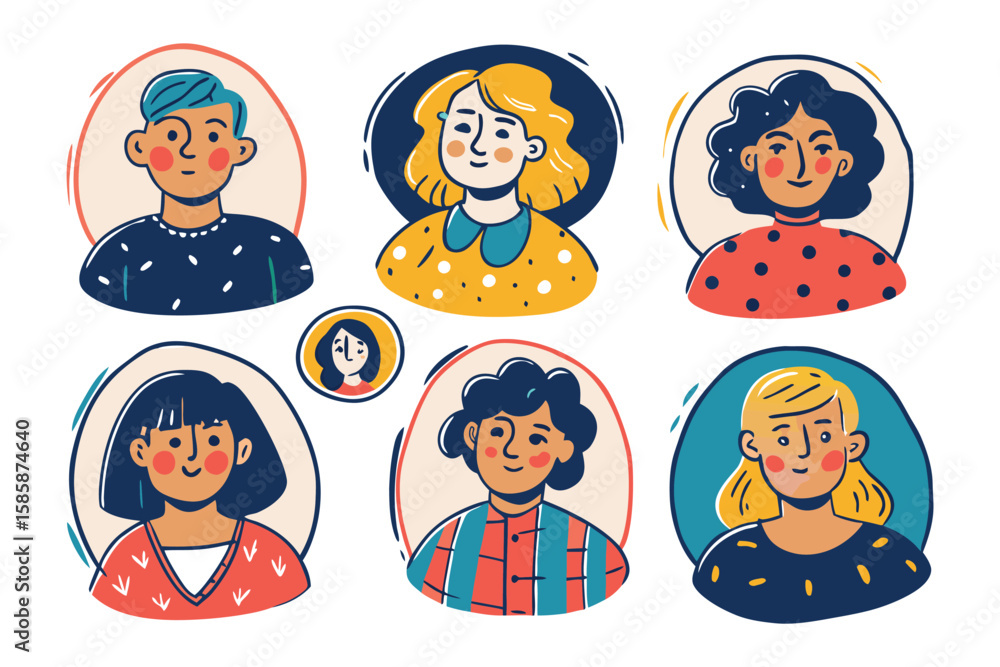 Poster diverse portraits: a collection of vibrant illustrations features a range of individuals, each showc
