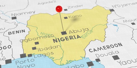 Nigeria, Abuja - push pin on political map - 3D illustration © PX Media