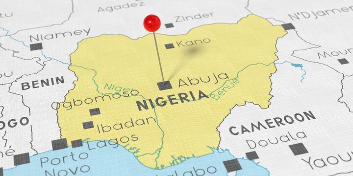 Nigeria, Abuja - push pin on political map - 3D illustration