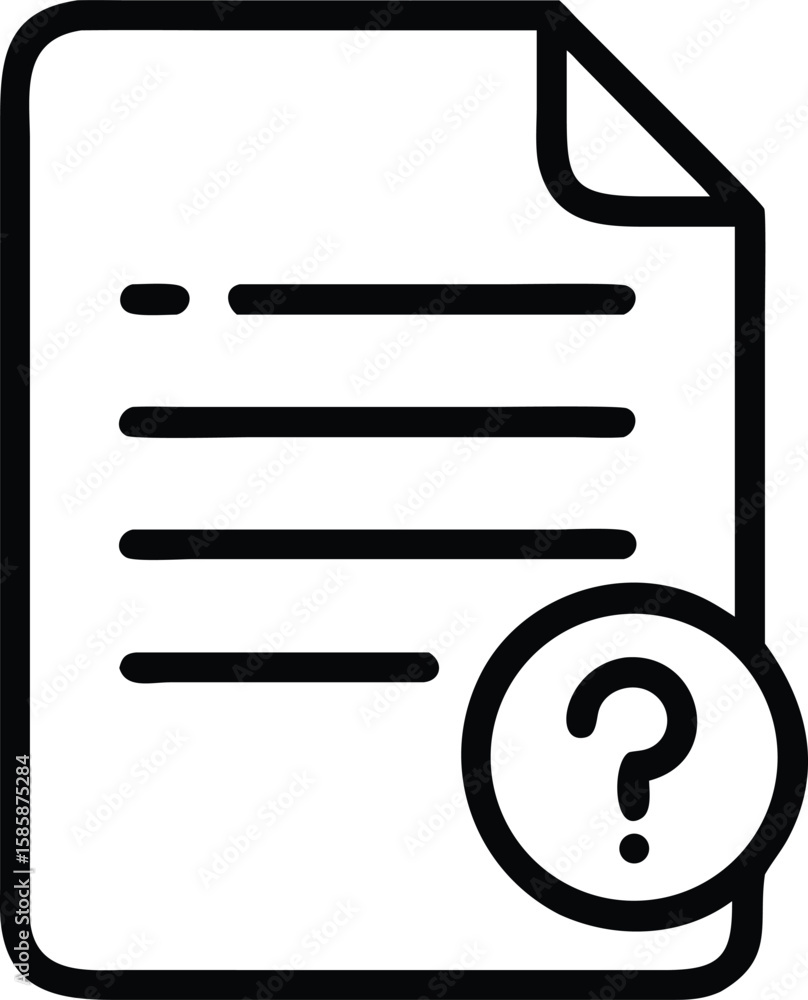 Poster paper document icon with question mark circle in line art style