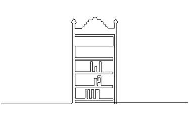 One continuous single drawing line art flat doodle bookcase, interior, book, bookshelf, furniture, Bookshelf with Books and  continuous one line drawing .