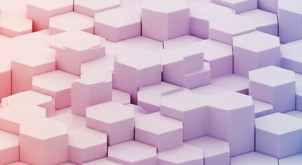 Abstract geometric pattern of overlapping hexagonal prisms in pastel colors.