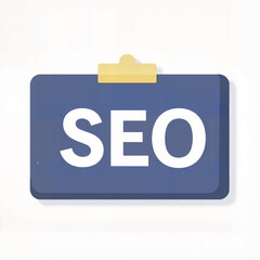 SEO clipboard icon with blue background and yellow clip  
