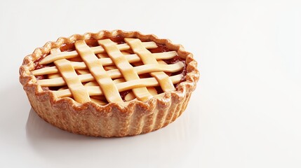 Golden Apple Tart with Lattice Crust on White Background