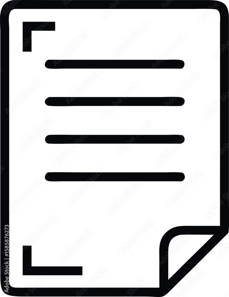 Poster paper sheet with text outline icon with curled corner and bracket mark