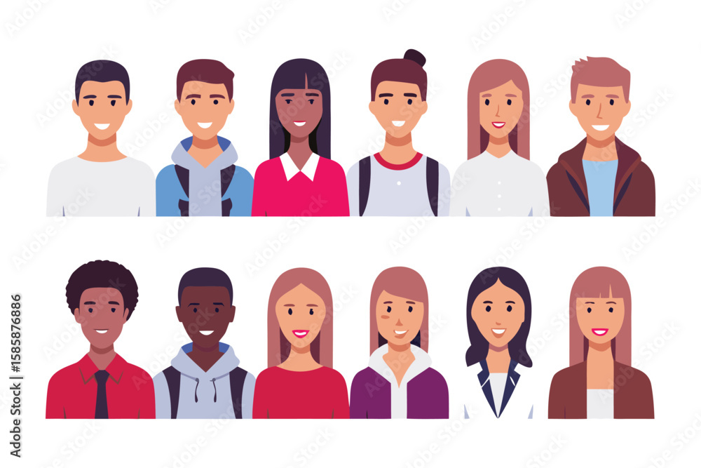 Poster diverse portraits: a diverse collection of portraits showcasing individual expressions, each represe