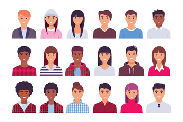 Diverse Portraits: A vibrant display of various people, each uniquely portrayed in a collection of stylized portraits, capturing a mosaic of personalities and appearances.