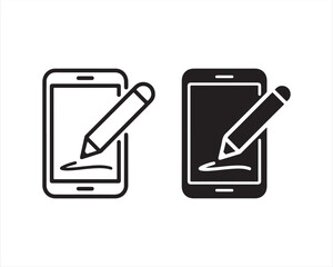 Digital Signature Icon &ndash; Tablet and Stylus Line and Solid Design