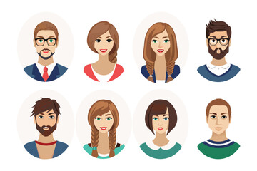 Diverse Portraits: A collection of eight varied portraits showcasing a range of unique faces and appearances, representing diverse backgrounds and personalities.