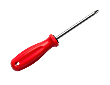 Red handled screwdriver with steel shaft isolated on white background for DIY and repair projects