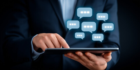 Futuristic business automation with ai chatbots management insights in a modern office environment