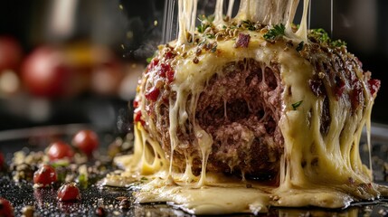 Melted cheese on a meatball