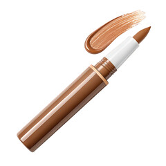 Brown concealer stick with swatch isolated on transparent background