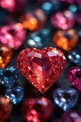 Colorful heart-shaped gems